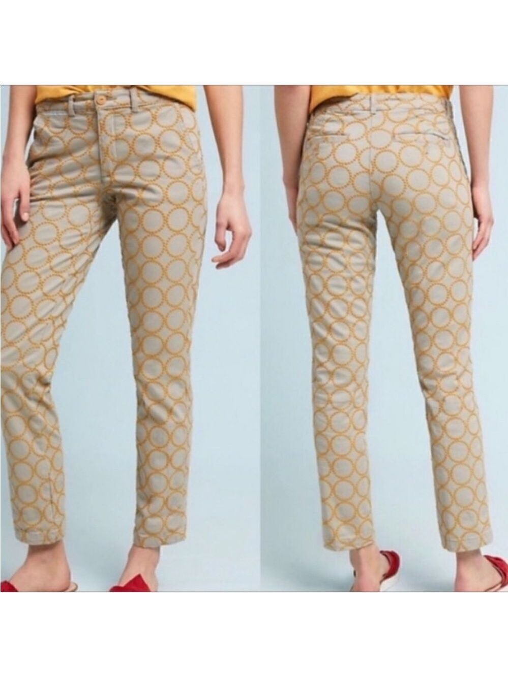 Anthropologie Relaxed Circle-Embroidered Chino Pants Sz 25